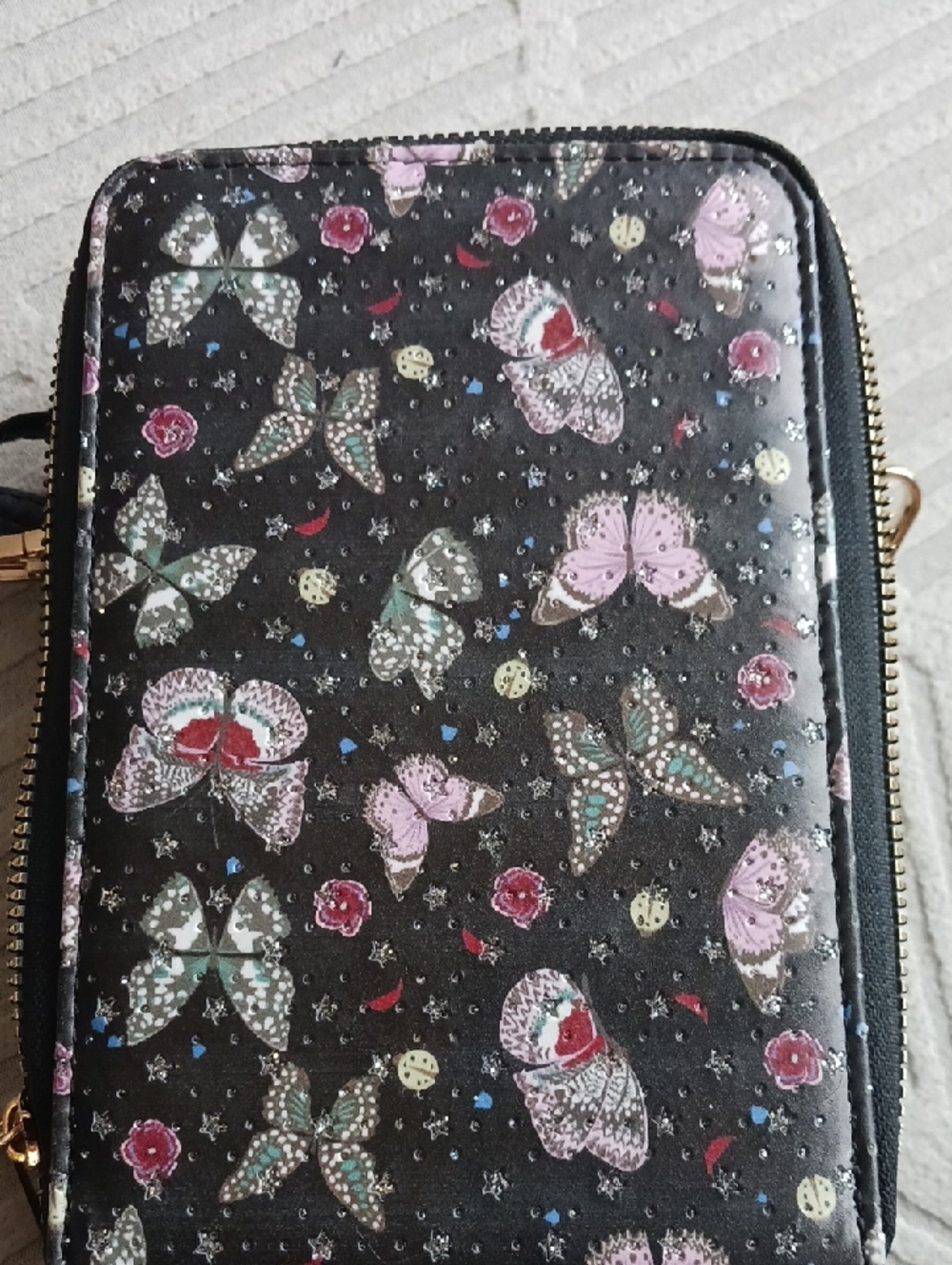Black Butterfly Print Crossbody Phone Hokder & Wallet NWT - Picture 7 of 9